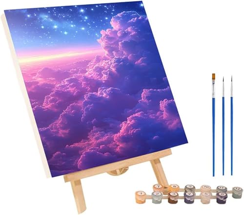 Wolke Malen Nach Zahlen Erwachsene mit Rahmen, Malen Nach Zahlen Sternenhimmel, DIY Set Erwachsene, Paint by Numbers Set mit Pinseln und Acrylfarben, Deko Wohnzimmer Geschenke 100x130cm U-5068 von KUEGDUNG