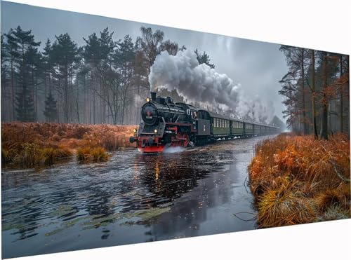 Zug Diamond Painting Erwachsene Groß XXL 300x100cm, 5D Diamant Painting Bilder Landschaft, DIY Stickerei Cross Stickerei Bastelset Erwachsene, Full Drill Diamant Malerei für Deko Wohnzimmer 7-6874 von KUEGDUNG