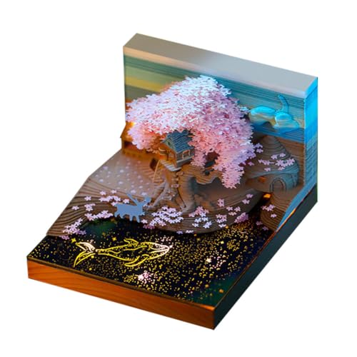 3D-Notizblock, 3D-Haftnotizen, Kunst-Memo-Block, rosa Baumhaus mit Lichtern, niedlicher Wal, mit Acryl-Staubbox und Kartenhalter, geeignet für Büro, Zuhause, Schule, als Geschenk, Dekoration oder 3D-Notizblock, 3D-Haftnotizen, Kunst-Memo-Block, rosa Baumhaus mit Lichtern, niedlicher Wal, mit Acryl-Staubbox und Kartenhalter, geeignet für Büro, Zuhause, Schule, als Geschenk, Dekoration oder von KUFSESK