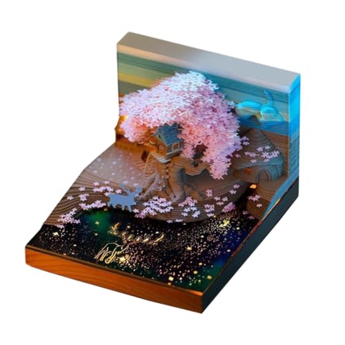 3D-Notizblock, 3D-Haftnotizen, Kunst-Memo-Block, rosa Baumhaus mit Lichtern, niedliches Rehkitz, mit Acryl-Staubbox und Kartenhalter, geeignet für Büro, Zuhause, Schule, als Geschenk, Dekoration oder 3D-Notizblock, 3D-Haftnotizen, Kunst-Memo-Block, rosa Baumhaus mit Lichtern, niedliches Rehkitz, mit Acryl-Staubbox und Kartenhalter, geeignet für Büro, Zuhause, Schule, als Geschenk, Dekoration oder von KUFSESK