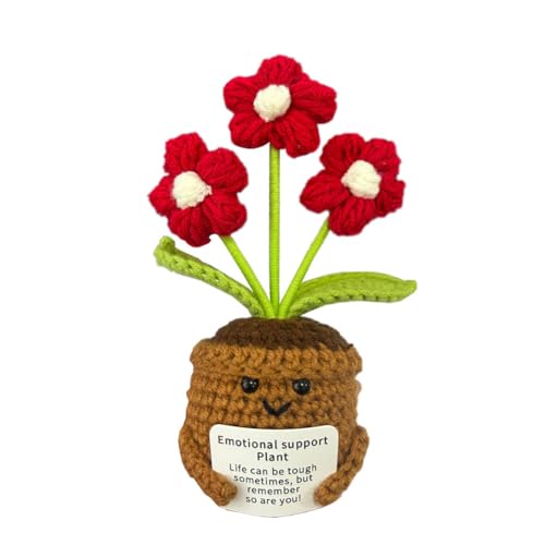 KUFSESK Gestrickte Blumen, farbige Häkelpflanzen, niedliche Häkelblumen, emotionale Unterstützung, handgewebte Produkte, geeignet für Balkon, Schlafzimmer, Büro, Wohnzimmer von KUFSESK