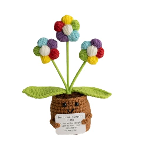 KUFSESK Gestrickte Blumen, farbige Häkelpflanzen, niedliche Häkelblumen, emotionale Unterstützung, handgewebte Produkte, geeignet für Balkon, Schlafzimmer, Büro, Wohnzimmer von KUFSESK