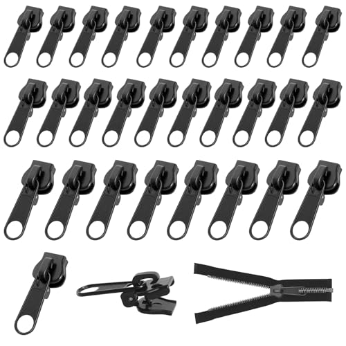 24 Stück Reissverschluss Zipper, 3 Größen Reißverschluss Reparatur Set Fix Reissverschluss Zipper, Reisverschluss Fix Kit Reißverschluss Ersatz Zipper für Jacken, Koffer, Ruckäcke(Schwarz) von KUHAWL