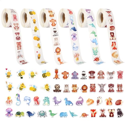 3000 Stück Sticker Tiere, Cartoon Tier Aufkleber Tier Belohnungsaufkleber Meerestiere Waldtiere Stickers, Selbstklebende Sticker Tiere Stickerrolle für Scrapbooking DIY Basteln Journal 3000 Stück Sticker Tiere, Cartoon Tier Aufkleber Tier Belohnungsaufkleber Meerestiere Waldtiere Stickers, Selbstklebende Sticker Tiere Stickerrolle für Scrapbooking DIY Basteln Journal von KUHAWL