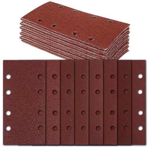 40 Stück Schleifblatt Set 93 x 185 mm, Schleifpapier Klett Körnung 60 80 120 180 320 600 800 1000, 8 Löcher Schleifstreifen Metallschleifen und Autopolieren Holzmöbel Finishing Schleifen von KUHAWL