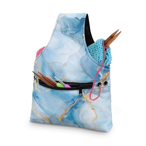 KUIFORTI Garntasche mit Marmordruck, Nähen, Basteln, Aufbewahrungstasche, blauer Marmor-Druck, Stricktaschen, tragbare Stickprojekt-Tasche mit Stricknadel-Organizer, kleines Nähset, Garntasche KUIFORTI Garntasche mit Marmordruck, Nähen, Basteln, Aufbewahrungstasche, blauer Marmor-Druck, Stricktaschen, tragbare Stickprojekt-Tasche mit Stricknadel-Organizer, kleines Nähset, Garntasche von KUIFORTI