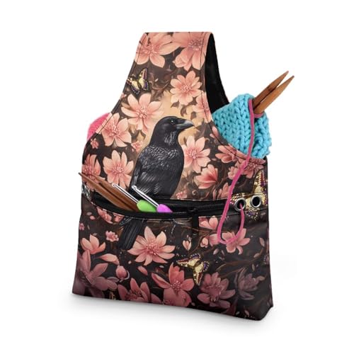 KUIFORTI Garntasche mit Rabenblüte, kleine Häkeltasche, Tragetasche, Garnaufbewahrung, Organizer, niedlicher Garnhalter, Stricktasche, Bastelset, Tasche, Stickprojekttasche, KUIFORTI Garntasche mit Rabenblüte, kleine Häkeltasche, Tragetasche, Garnaufbewahrung, Organizer, niedlicher Garnhalter, Stricktasche, Bastelset, Tasche, Stickprojekttasche, von KUIFORTI