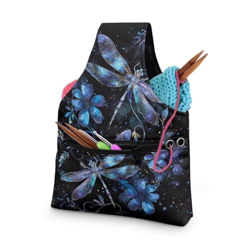 KUIFORTI Häkelgarn-Taschen für Anfänger, lila Libellen-Druck, Garntasche, Häkeltasche zum Stricken, Garnhalter, Tasche, Stricken, Umhängetasche, große Größe, Reise-Strick-Handgelenktasche, KUIFORTI Häkelgarn-Taschen für Anfänger, lila Libellen-Druck, Garntasche, Häkeltasche zum Stricken, Garnhalter, Tasche, Stricken, Umhängetasche, große Größe, Reise-Strick-Handgelenktasche, von KUIFORTI
