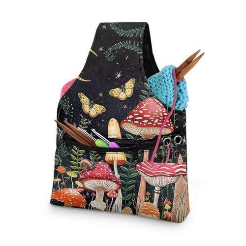 KUIFORTI Häkelgarn-Taschen mit Pilzdruck für Anfänger, Garntasche, Häkeltasche zum Stricken, Garnhalter, Tasche, Stricken, Umhängetasche, große Größe, Reise-Stricken, Handgelenktasche, Projekttasche KUIFORTI Häkelgarn-Taschen mit Pilzdruck für Anfänger, Garntasche, Häkeltasche zum Stricken, Garnhalter, Tasche, Stricken, Umhängetasche, große Größe, Reise-Stricken, Handgelenktasche, Projekttasche von KUIFORTI
