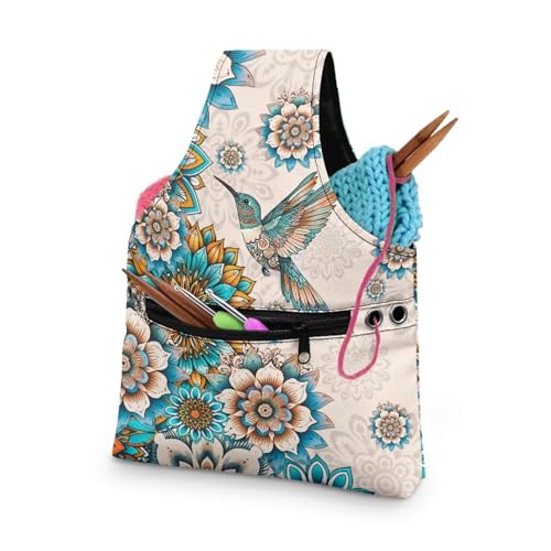 KUIFORTI Kolibri-Lotus-Garnbeutel zum Stricken und Häkeln – Reise-Aufbewahrungs-Organizer für kleine Projekte von KUIFORTI