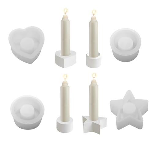 KUIRUNRX® Silikonform Kerzenhalter, Halloween Gießform Kerzenhalter, DIY Silikon Kerzenformen SterneRund etc, Harz Epoxid Stabkerzenhalter Silikonform (4Pcs) von KUIRUNRX