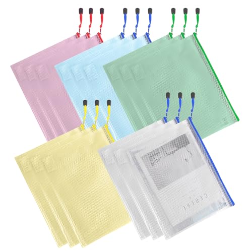 Dokumententasche A4, 15 Stück Dokumententasche mit Reißverschluss A4 Wasserdichte Document Case Mesh Plastic Zip Bag für Datei Papier Quittungen Kosmetika 5 Farben Dokumententasche A4, 15 Stück Dokumententasche mit Reißverschluss A4 Wasserdichte Document Case Mesh Plastic Zip Bag für Datei Papier Quittungen Kosmetika 5 Farben von KUIZHEN