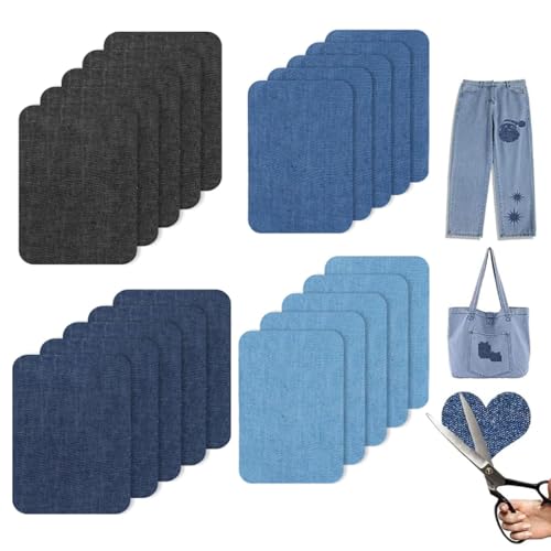 Jeans Flicken, 20 Stück Jeans Flicken zum Aufbügeln Innen, 4 Farben Bügelflicken Jeans, Stoff zum Aufbügeln, Bügelpatch, Aufnäher zum Aufbügeln für Innen und Außenhosen(7,5 x 11 cm) von KUKUPOW