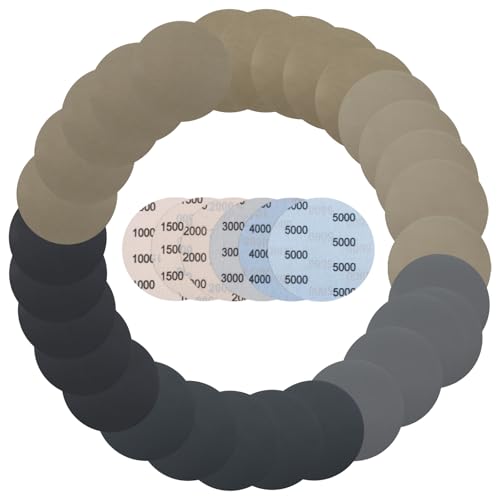 Schmirgelpapier, 30 Stück Nassschleifpapier, Wasserschleifpapier, Schleifpapier Fein, Körnung 1000/1500/2000/3000/4000/5000, Nass und trocken, Ohne Loch Runde für Auto Metall Holz Schmirgelpapier, 30 Stück Nassschleifpapier, Wasserschleifpapier, Schleifpapier Fein, Körnung 1000/1500/2000/3000/4000/5000, Nass und trocken, Ohne Loch Runde für Auto Metall Holz von KUKUPOW