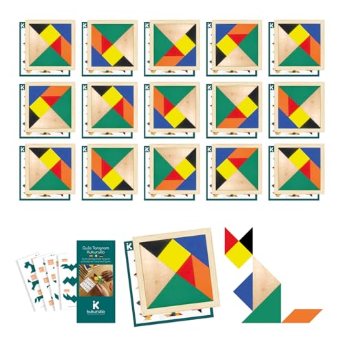 Tangram Holz Mitgebsel Kindergeburtstag – 15 Mini Tangram -Puzzles, Gastgeschenke für Kinder, Mitbringsel Jungen & Mädchen, Party Give-Aways, Piñata-Füllung, Ideal für Schule & Kita von KUKURULLO