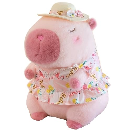 Capybara Plüschtier, Weiche Kuscheltier Süße Sommer Capybaras Stofftier Puppe Mit Kleidung Plüsch Spielzeug Umarmungskissen Zur Dekoration(Pink,30cm/11.8in) von KUKUShining