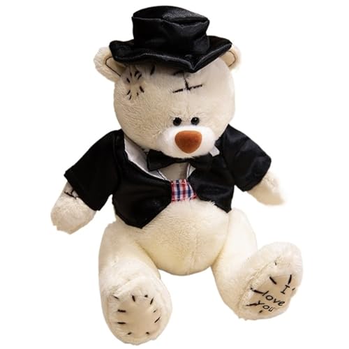KUKUShining Teddybär Plüsch, Süße Ausgestopfte Bräutigam Teddy Puppe Mit Kleidung Dekoratives Umarmungskissen Plüschspielzeug for Kinder Jungen(White) von KUKUShining