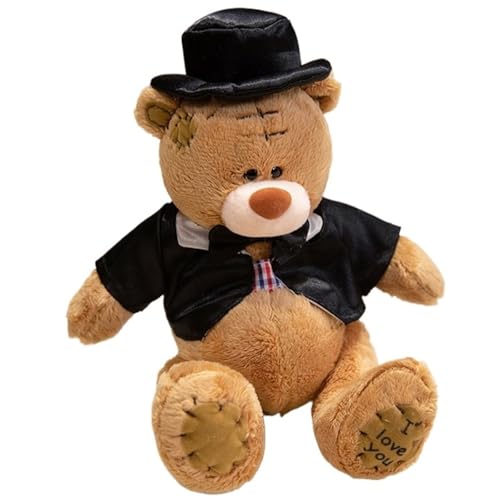 Teddybär Plüsch, Süße Ausgestopfte Bräutigam Teddy Puppe Mit Kleidung Dekoratives Umarmungskissen Plüschspielzeug for Kinder Jungen(Brown) von KUKUShining