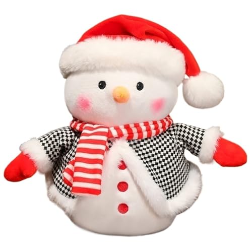 Weihnachts Schneemann Kuscheltier, Plüschtier Kleidung Ausgestopfte Stofftier Schneemann Kissen Süße Plüsch Puppe Für Festliche Dekoration(Black) von KUKUShining