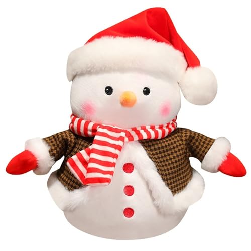 Weihnachts Schneemann Kuscheltier, Plüschtier Kleidung Ausgestopfte Stofftier Schneemann Kissen Süße Plüsch Puppe Für Festliche Dekoration(Brown) von KUKUShining