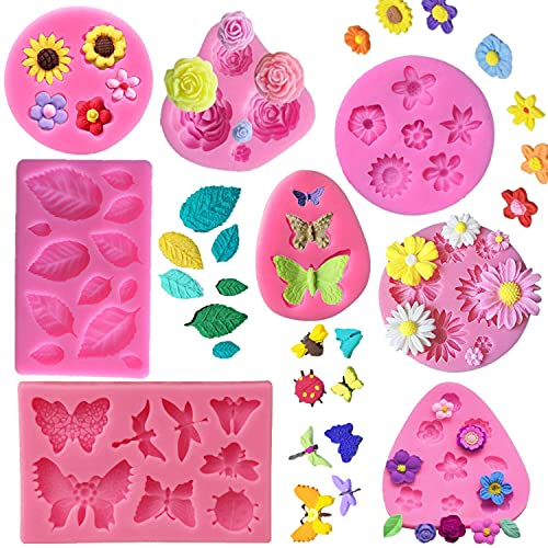 KULENAND Silikon-Kuchenform-Set – 8 Stück, Rose, Schmetterling, Gänseblümchen, Rosenblatt und Mini-Blumen, Fondant, Süßigkeiten für Schokolade, Modelliermasse, Seife, Bastelprojekte, Kuchendekoration KULENAND Silikon-Kuchenform-Set – 8 Stück, Rose, Schmetterling, Gänseblümchen, Rosenblatt und Mini-Blumen, Fondant, Süßigkeiten für Schokolade, Modelliermasse, Seife, Bastelprojekte, Kuchendekoration von KULENAND