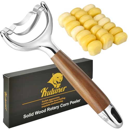 KULUNER Langlebiger Edelstahl-Maisschäler mit poliertem Holzgriff, Maiskolben-Abisolierer, einfache Handhabung, Maiskernschneider, Küchenhelfer (Burma-Teak) von KULUNER