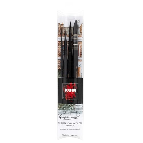 KUM 5146916 - Pinselset 4-teilig, Künstlerpinsel für Aquarellmalerei, Urban Watercolor Brush Set, Schwarz von KUM