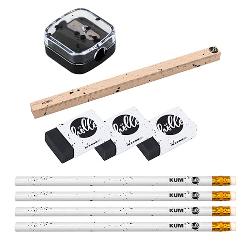 KUM AZ5020306 - Schreibwarenset Frau Hölle, 9-teiliges Set, Bleistift, Spitzer, Radierer, Lineal von KUM