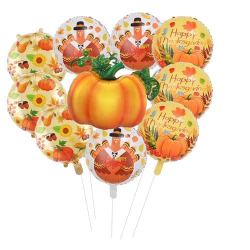 KUNGOON Thanksgiving Folienballon-Set, Kürbis- und Truthahn-Design, Herbsternte Themenparty-Dekorationen, 10 Stück von KUNGOON