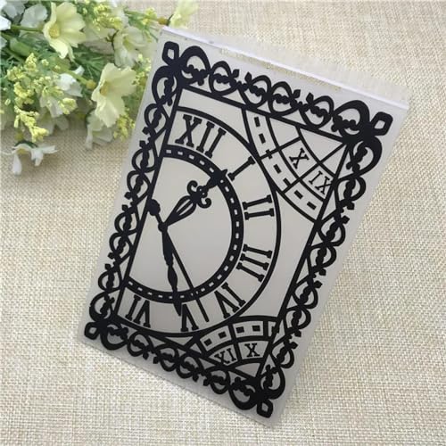 Prägeschablone für Kartenherstellung, 10,5 x 14,7 cm, Uhr-Kunststoff-Prägeschablone für Sammelalben, Alben, Karten, Werkzeug, Kunststoffschablone Prägeschablone für Kartenherstellung, 10,5 x 14,7 cm, Uhr-Kunststoff-Prägeschablone für Sammelalben, Alben, Karten, Werkzeug, Kunststoffschablone von KUNGZUNMOLDS