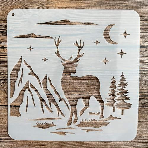 Schablonen zum Malen, 20 x 20 cm, Waldhirsch-Schablone zum Malen auf Holz, Wand, Leinwand, Stoff, Stein, Schild, DIY Handwerk Kunstprojekte von KUNGZUNMOLDS