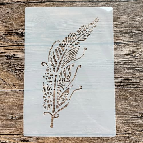 Schablonen zum Malen, 26 x 18 cm, Federschablone zum Malen auf Holz, Wand, Leinwand, Stoff, Stein, Schild, Bastelkunstprojekte von KUNGZUNMOLDS