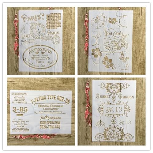 Schablonen zum Malen, 4 Stück, A4, 29 x 21 cm, Tierpflanze, Blumen, Ballon-Schablone zum Malen auf Holz, Wand, Leinwand, Stoff, Stein, Schild, DIY-Kunstprojekte, Stil 2 von KUNGZUNMOLDS