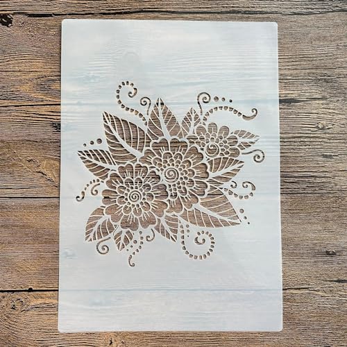 Schablonen zum Malen, A4, 29 x 21 cm, Blumenschablone zum Malen auf Holz, Wand, Leinwand, Stoff, Stein, Schild, DIY-Kunstprojekte, Muster A von KUNGZUNMOLDS