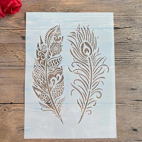 Schablonen zum Malen, A4, 29 x 21 cm, Federschablone zum Malen auf Holz, Wand, Leinwand, Stoff, Stein, Schild, Bastelkunstprojekte, Muster B von KUNGZUNMOLDS