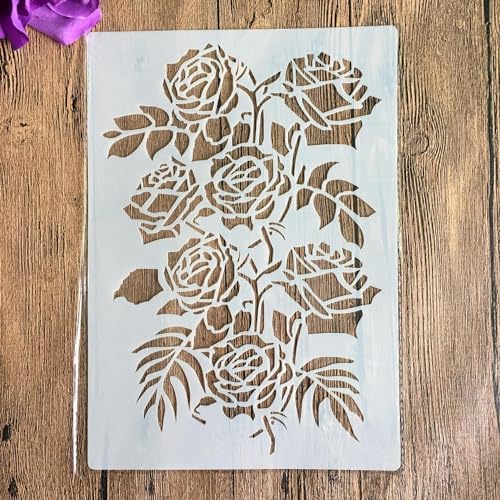 Schablonen zum Malen, A4, 29 x 21 cm, Rosen-Schablone zum Malen auf Holz, Wand, Leinwand, Stoff, Stein, Schild, DIY-Kunstprojekte, Muster B von KUNGZUNMOLDS