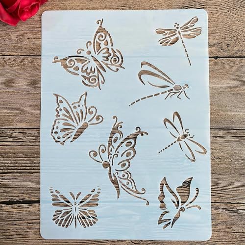 Schablonen zum Malen, A4, 29 x 21 cm, Schmetterlings-Schablone zum Malen auf Holz, Wand, Leinwand, Stoff, Stein, Schild, DIY-Kunstprojekte, Muster A von KUNGZUNMOLDS