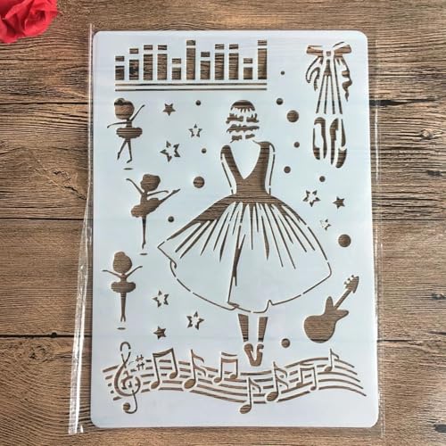 Schablonen zum Malen, A4, 29 x 21 cm, Tanzmusik, Mädchen, Schablone zum Malen auf Holz, Wand, Leinwand, Stoff, Stein, Schild, Bastelkunstprojekte von KUNGZUNMOLDS
