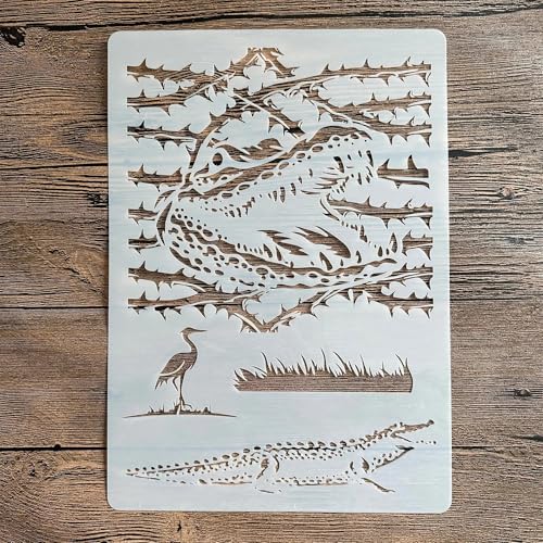 Schablonen zum Malen, A4, 29 x 21 cm, Tier-Krokodil-Schablone zum Malen auf Holz, Wand, Leinwand, Stoff, Stein, Schild, DIY Handwerk Kunstprojekte von KUNGZUNMOLDS