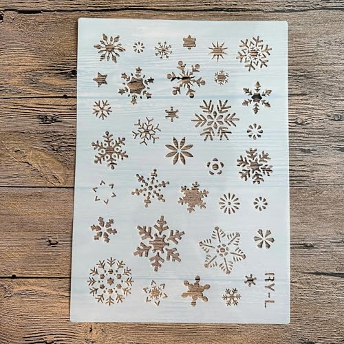Schablonen zum Malen, A4, 29 x 21 cm, Weihnachts-Schneeflocken-Schablone zum Malen auf Holz, Wand, Leinwand, Stoff, Stein, Schild, Bastelkunstprojekte von KUNGZUNMOLDS