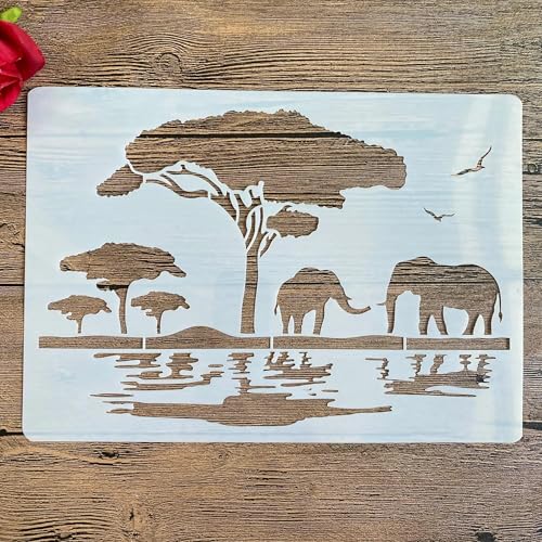 Schablonen zum Malen, A4, 29 x 21 cm, afrikanischer Elefant, Schablone zum Malen auf Holz, Wand, Leinwand, Stoff, Stein, Schild, Bastelkunstprojekte von KUNGZUNMOLDS
