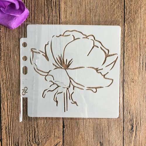 Schablonen zum Malen auf Holz, 13 x 13 cm, Blume, wiederverwendbare Schichtschablonen zum Malen, Basteln, Basteln auf Holzwand, Heimdekoration, Scrapbook, Malvorlage, Stil 2 von KUNGZUNMOLDS
