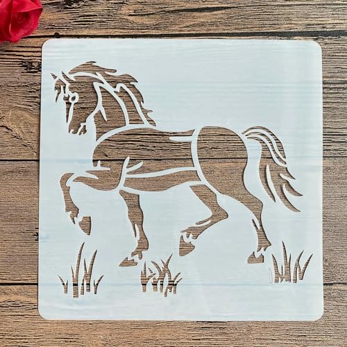 Schablonen zum Malen auf Holz, 20 x 20 cm, Motiv: Pferde, Tiere, wiederverwendbare Schichtschablonen zum Malen, Basteln, Basteln auf Holzwand, Heimdekoration, Scrapbook, Malvorlage von KUNGZUNMOLDS