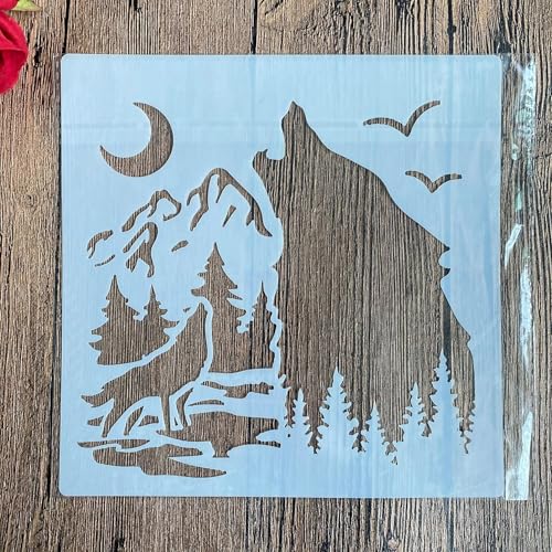 Schablonen zum Malen auf Holz, 20 x 20 cm, Motiv: Wolf und Bär, wiederverwendbare Schichtschablonen zum Malen, Basteln, Basteln auf Holzwand, Heimdekoration, Scrapbook, Malvorlage von KUNGZUNMOLDS