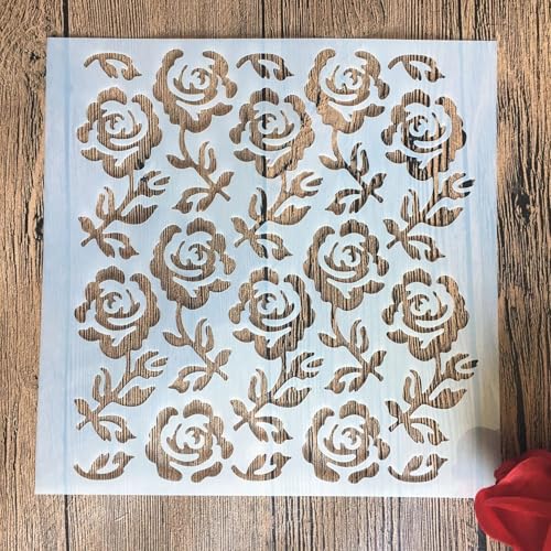 Schablonen zum Malen auf Holz, 20 x 20 cm, Rose, wiederverwendbare Schichtschablonen zum Malen, Basteln, Basteln auf Holz, Wand, Heimdekoration, Scrapbook, Malvorlage von KUNGZUNMOLDS