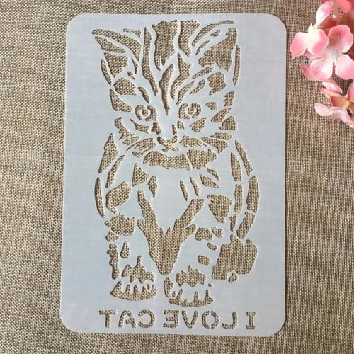 Schablonen zum Malen auf Holz, 26 x 18 cm, Motiv: Tiere, Katze, wiederverwendbare Schichtschablonen zum Malen, Basteln, Basteln auf Holzwand, Heimdekoration, Scrapbook, Malvorlage von KUNGZUNMOLDS