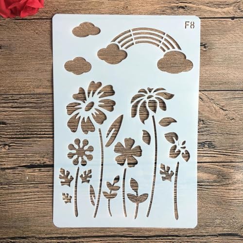 Schablonen zum Malen auf Holz, 26 x 18 cm, Wolken, Blumen, wiederverwendbare Schichtschablonen zum Malen, Basteln, Basteln auf Holzwand, Heimdekoration, Scrapbook, Malvorlage von KUNGZUNMOLDS