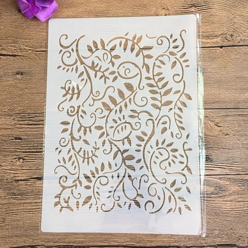 Schablonen zum Malen auf Holz, 29 x 21 cm, Vintage-Blumenbordüre, wiederverwendbare Schichtschablonen für Malerei, DIY, Handwerk auf Holzwand, Heimdekoration, Scrapbook, Malvorlage, Muster A von KUNGZUNMOLDS