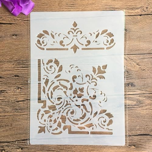Schablonen zum Malen auf Holz, 29 x 21 cm, Vintage-Blumenbordüre, wiederverwendbare Schichtschablonen zum Malen, Basteln, Basteln auf Holzwand, Heimdekoration, Scrapbook, Malvorlage von KUNGZUNMOLDS