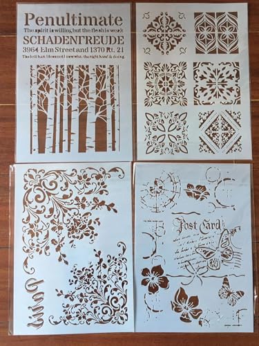 Schablonen zum Malen auf Holz, 4 Stück, A4, 29 x 21 cm, Blumenblätter, Schmetterling, wiederverwendbare Schichtschablonen zum Malen, Basteln, Basteln auf Holzwand, Heimdekoration, Scrapbook von KUNGZUNMOLDS
